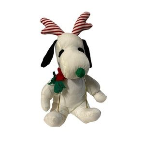 Vintage Snoopy Plushie White Beagle Stuffed Animal Peanuts Nylon Christmas Toy